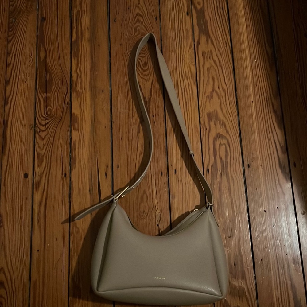 Polene shoulder bag, leather, textured chalk, perfect condition